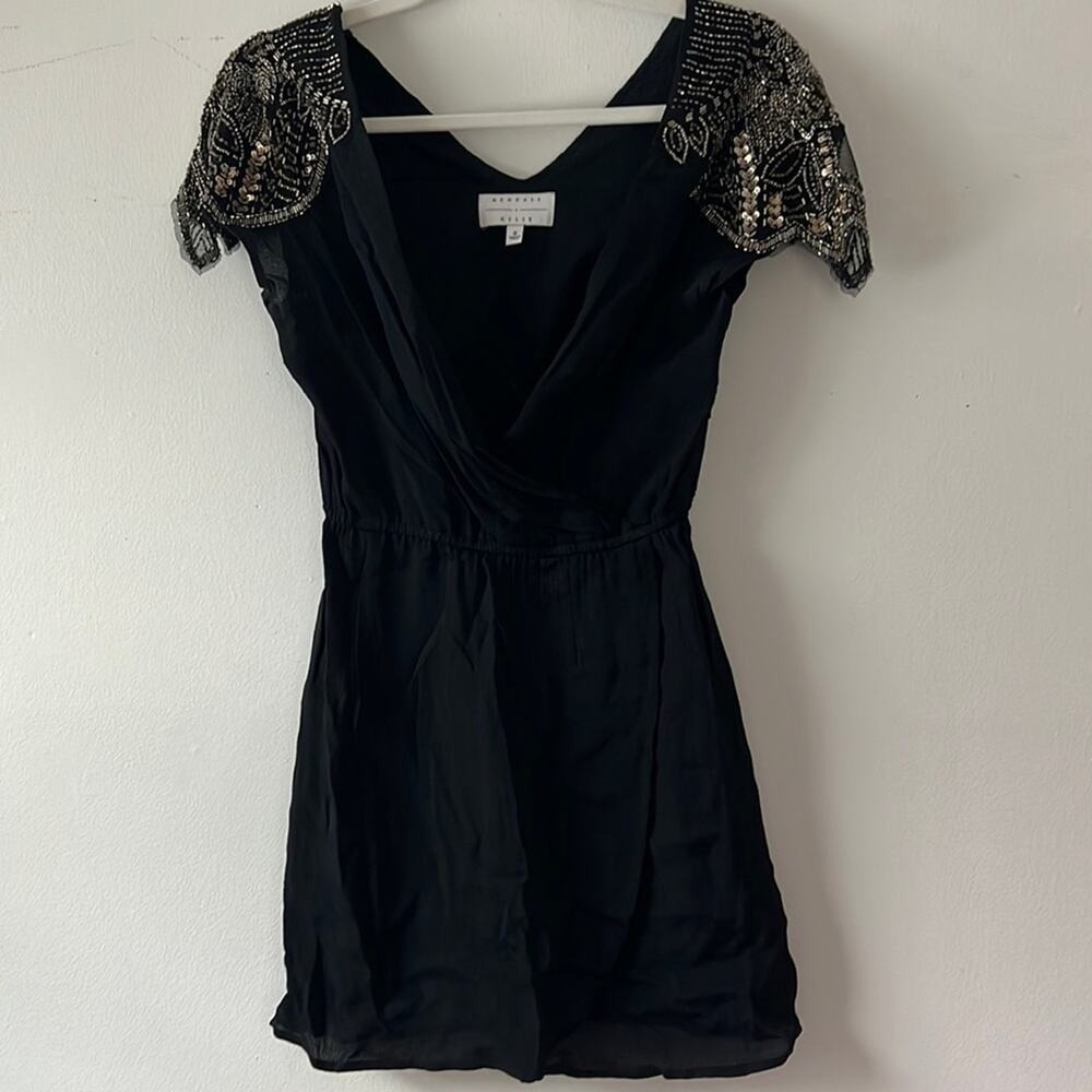 Kendall + Kylie Black Beaded Cap Sleeve Mini Dress V-Neck Size S